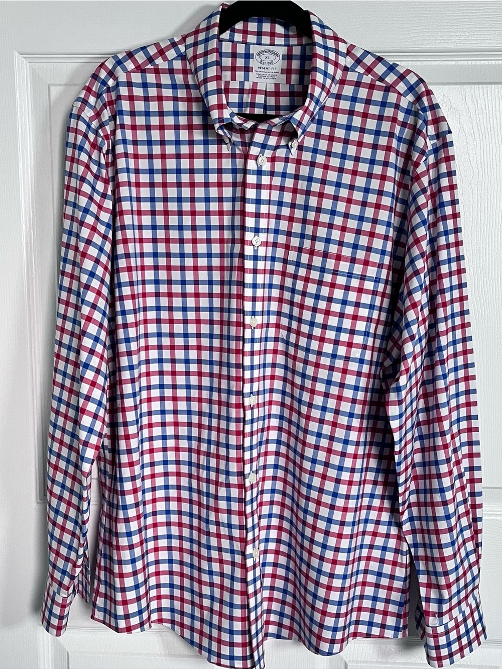 Brooks Brothers Regent Fit Non-Iron Stretch Shirt XL Red Blue Gingham Plaid